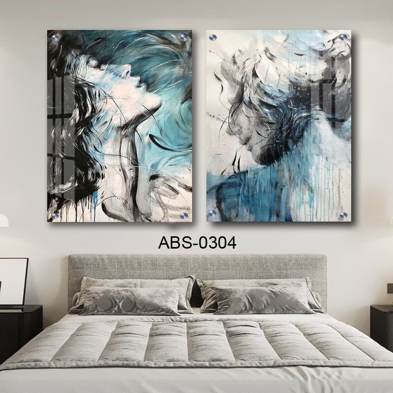 סט תמונות לחדר שינה כחולות מופשט