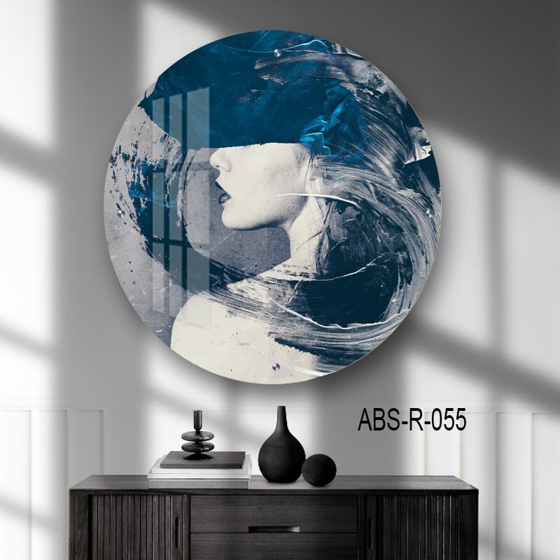 תמונת זכוכית עגולה - אישה כחולה