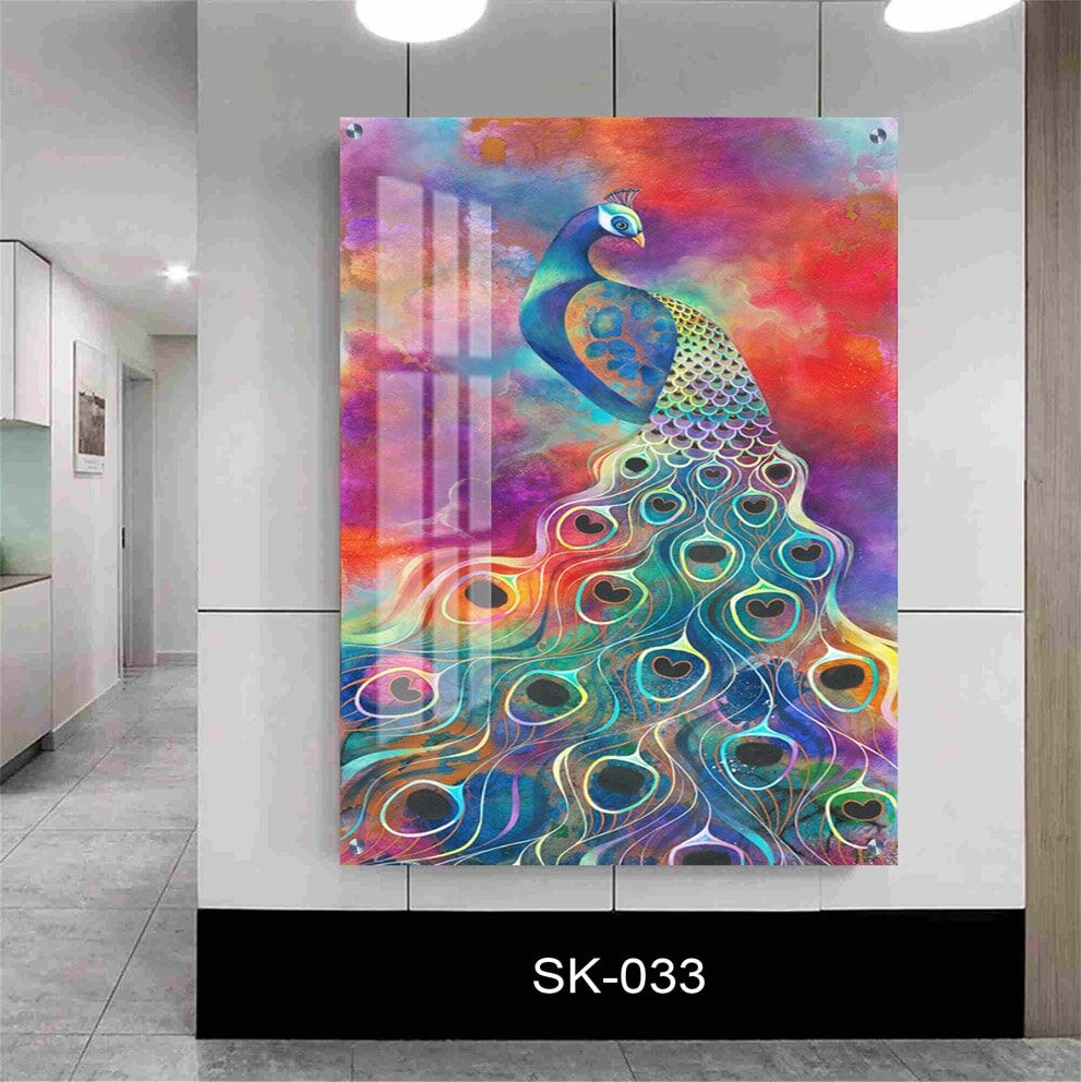 הדפסה על זכוכית - טווס צבעוני