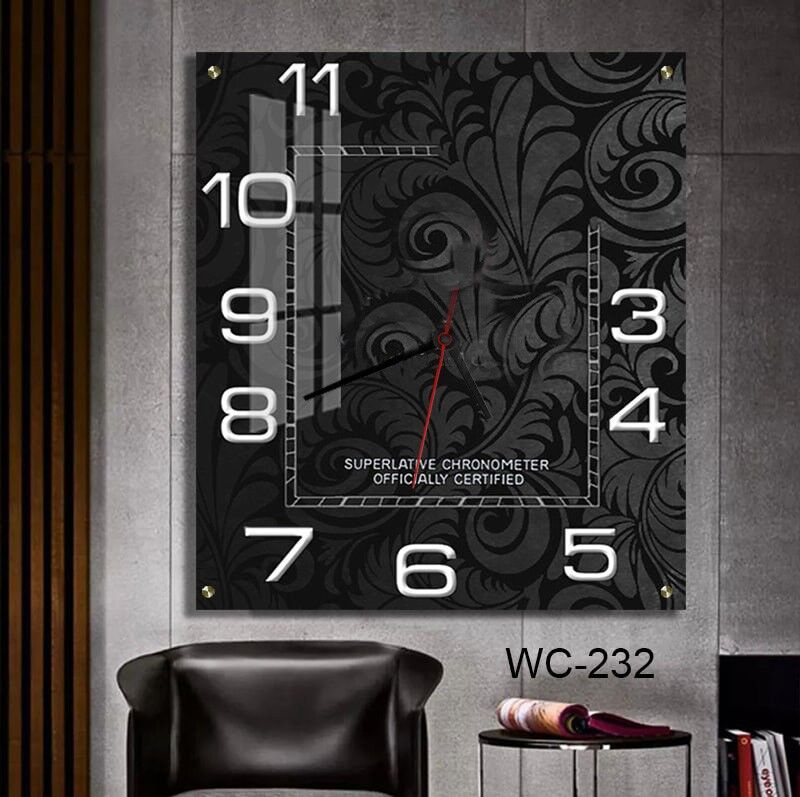 שעון קיר יוקרתי מזכוכית ברקע שחור פרחוני