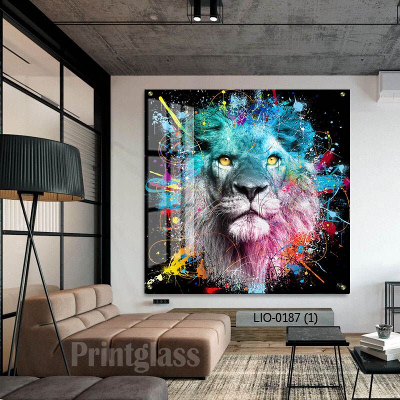 תמונת זכוכית מגניבה לחדר שינה של אריה צבעוני