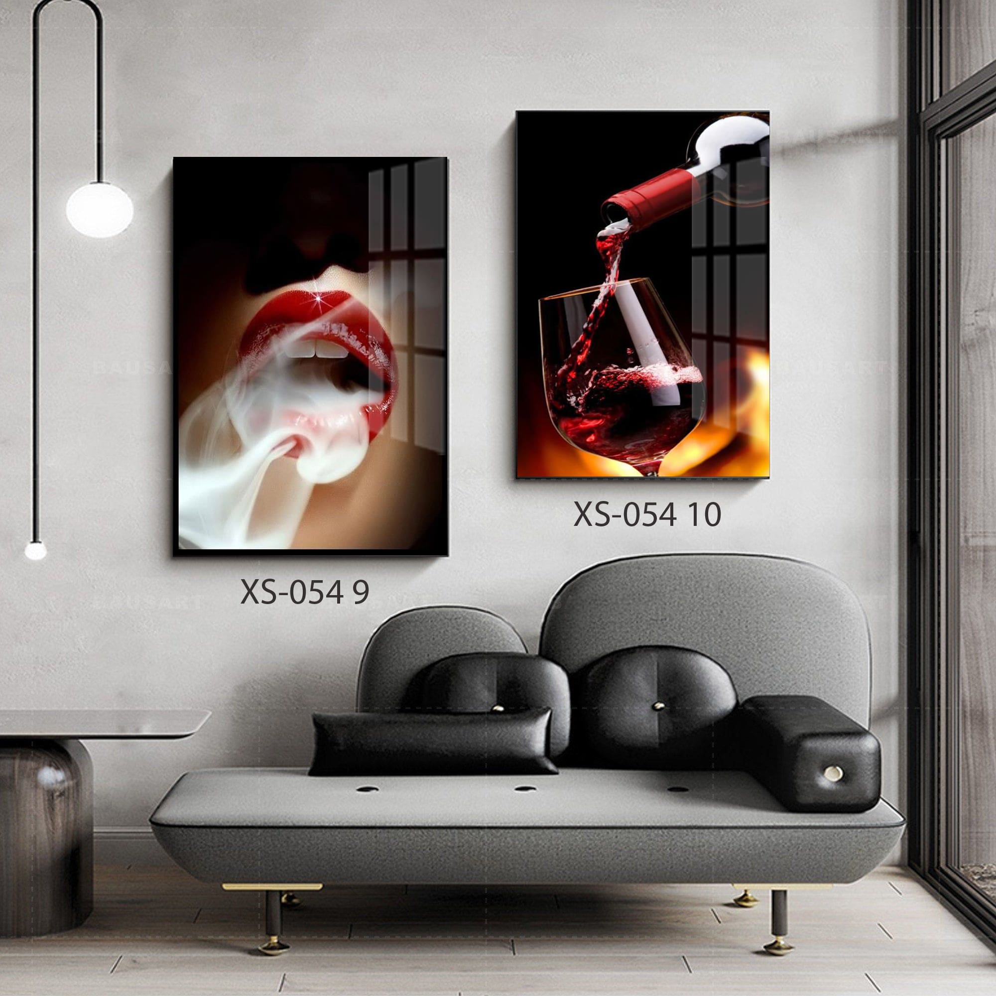 זוג תמונות זכוכית של יין וסיגרה לחדר שינה