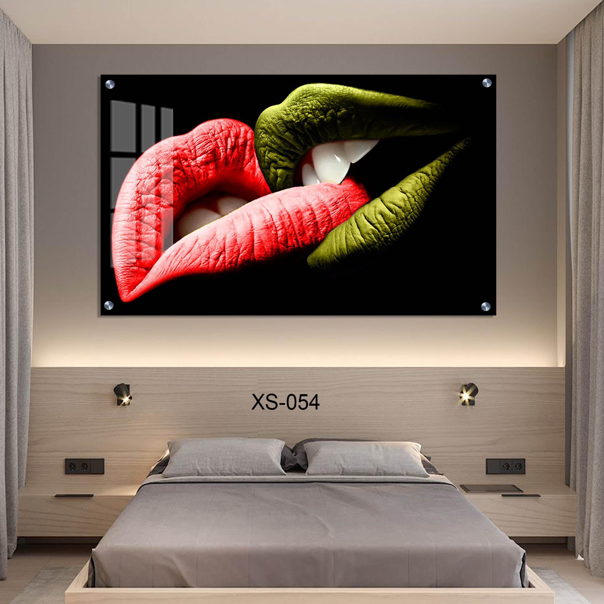 תמונת זכוכית לחדר שינה של שפתיים נושכות