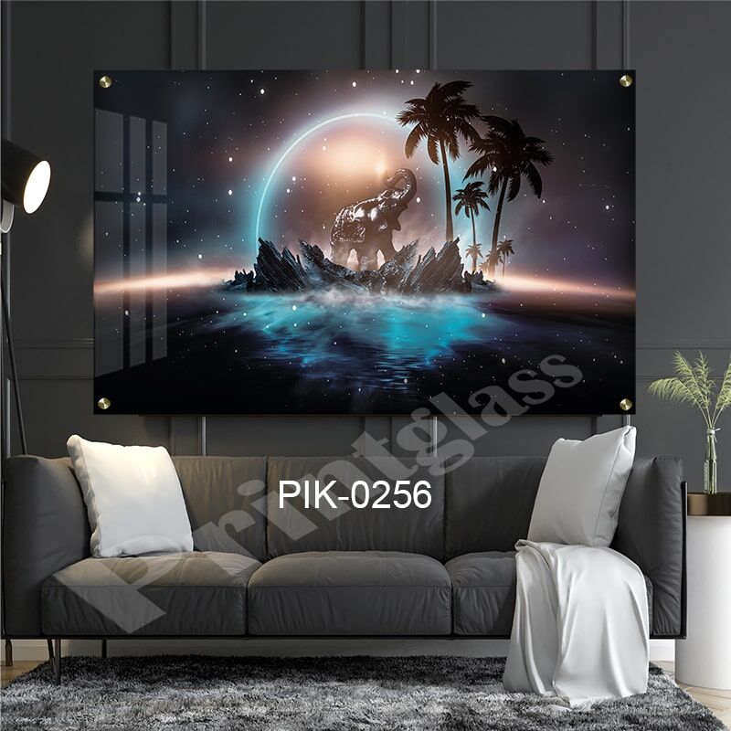 תמונת זכוכית למשרד או לחדר שינה של פיל בלילה