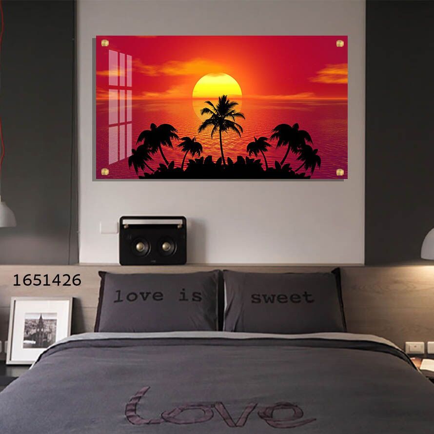 תמונת זכוכית לסלון או לחדר שינה של שקיעה אדומה