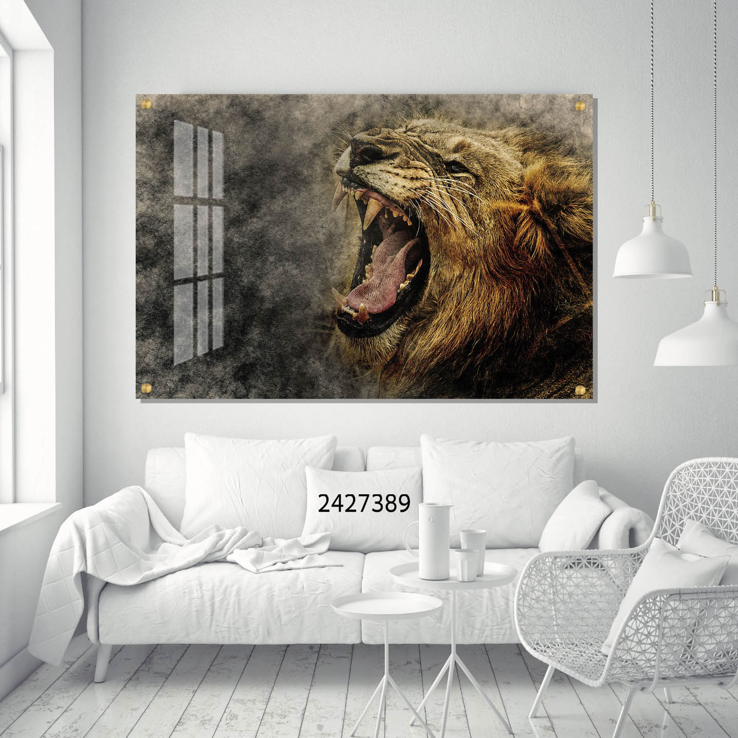 תמונת זכוכית לסלון או למשרד של אריה שואג