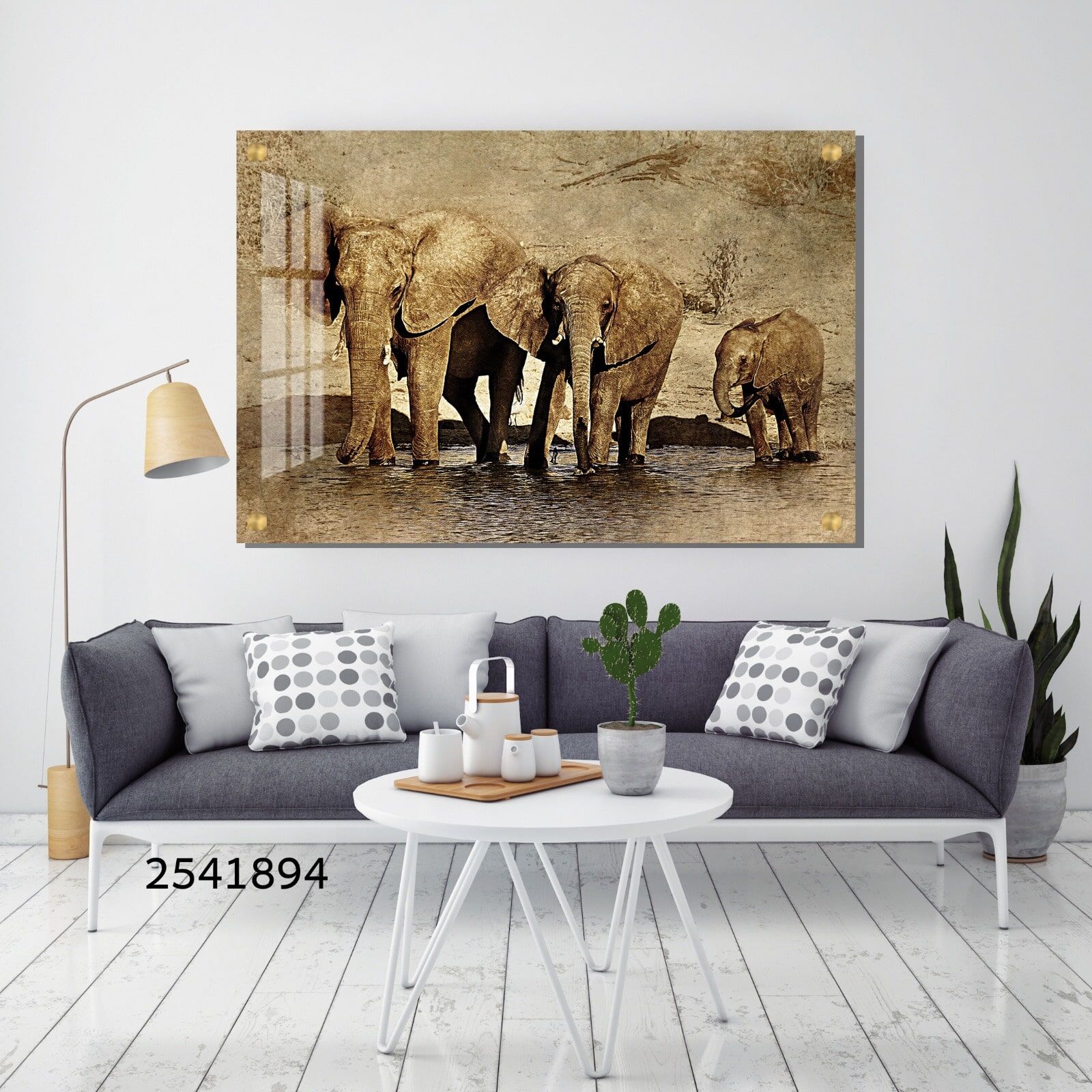 תמונת זכוכית למשרד או לחדר שינה של פילים הולכים