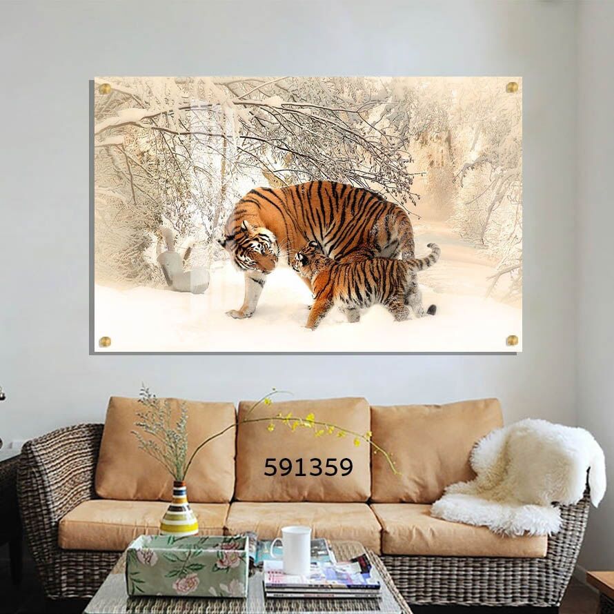 תמונת זכוכית לסלון או לחדר שינה של נמרים בשלג