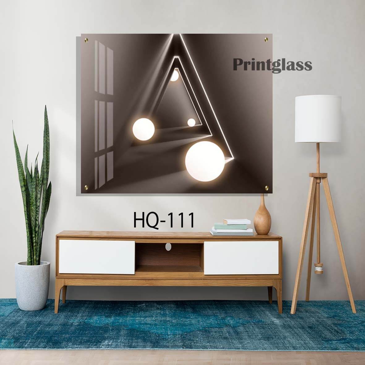 תמונת זכוכית מרובעת של אבסטרקט משולש לסלון