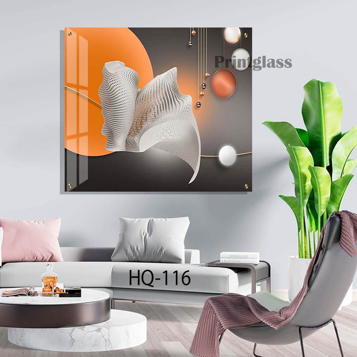 תמונת זכוכית מרובעת של אבסטרקט כתום לסלון