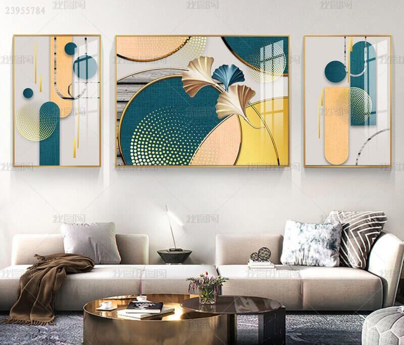 סט שלישיית תמונות על זכוכית לסלון של אבסטרקט ירוק כהה