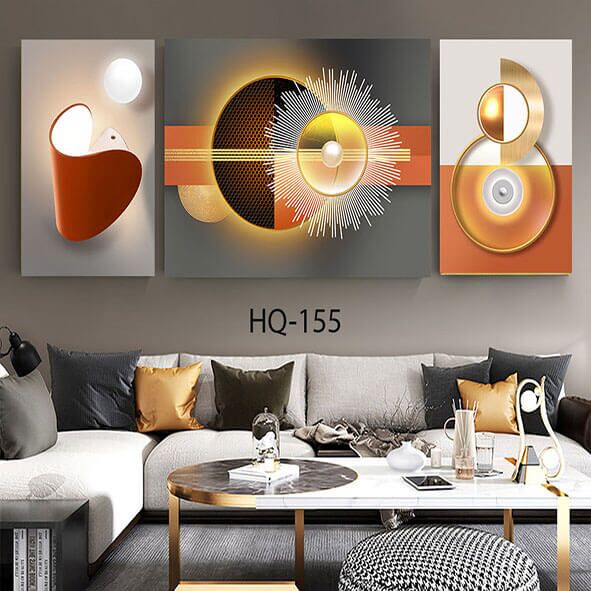 סט שלישיית תמונות על זכוכית לסלון של אבסטרקט שמשי