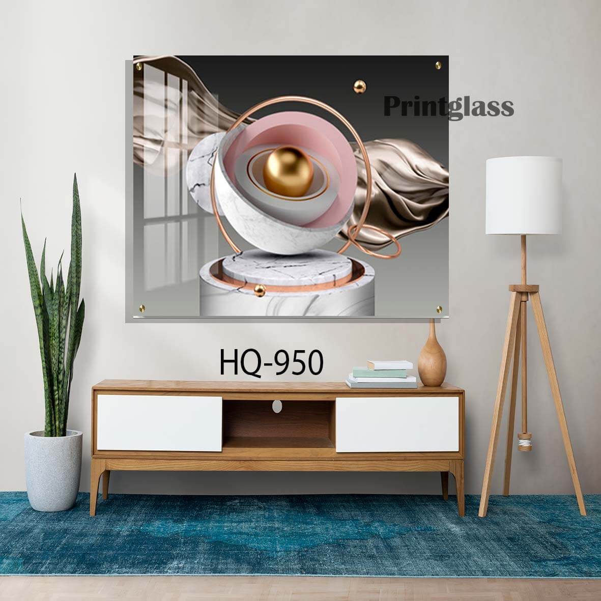 תמונת זכוכית מרובעת של עיגולים תלת מיימד לסלון