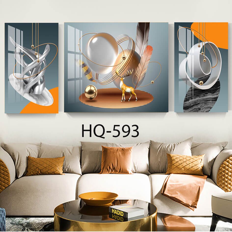 סט 3 תמונות זכוכית של איילים אבסטרקט