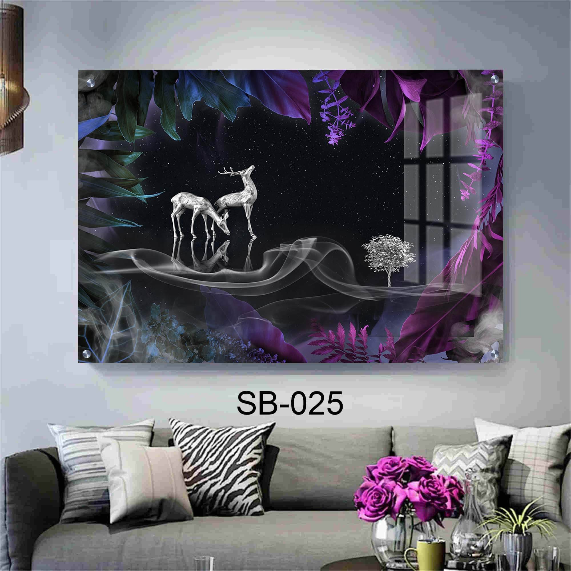 תמונת זכוכית לסלון או לפינת אוכל של איילים אפורים בחושך