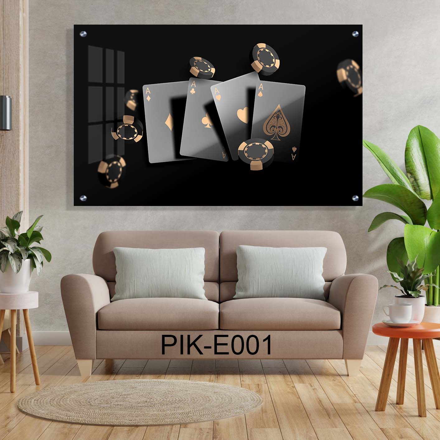 תמונת זכוכית לסלון או לחדר שינה של אסים רקע שחור