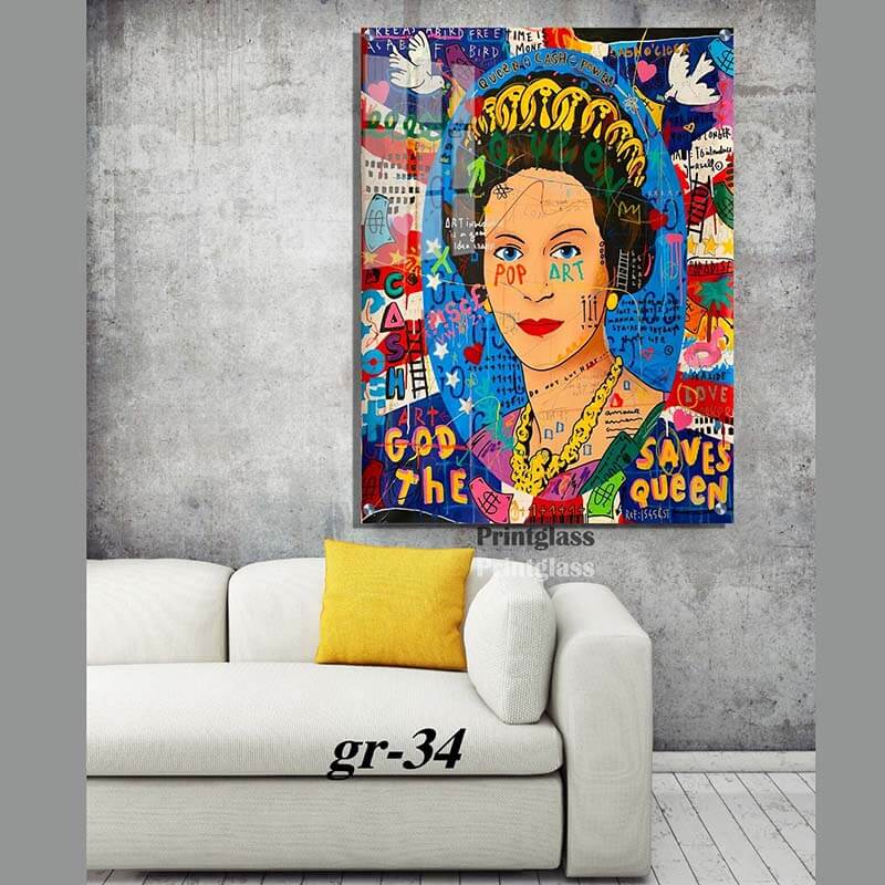 תמונה של מלכת אנגליה מצויירת לחדר שינה