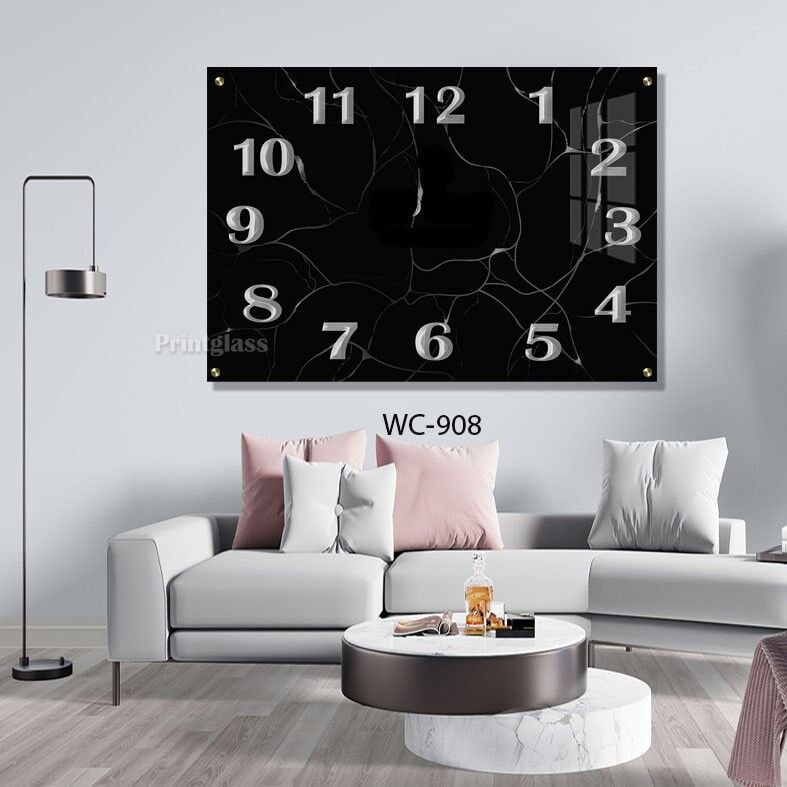 שעון זכוכית לחדר שינה ברקע שחור שיש