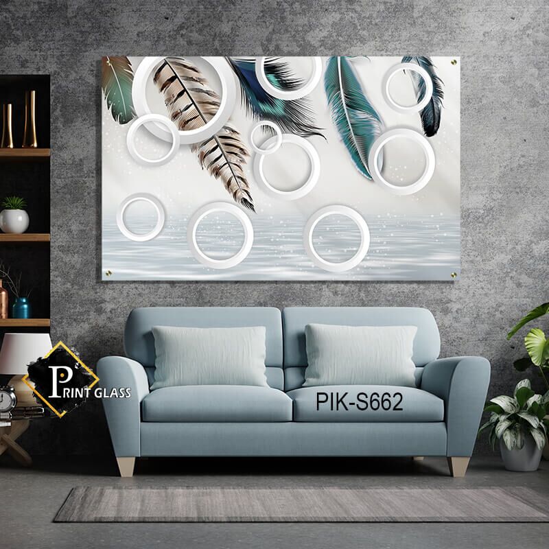 תמונת זכוכית של עיגולים לבנים לסלון