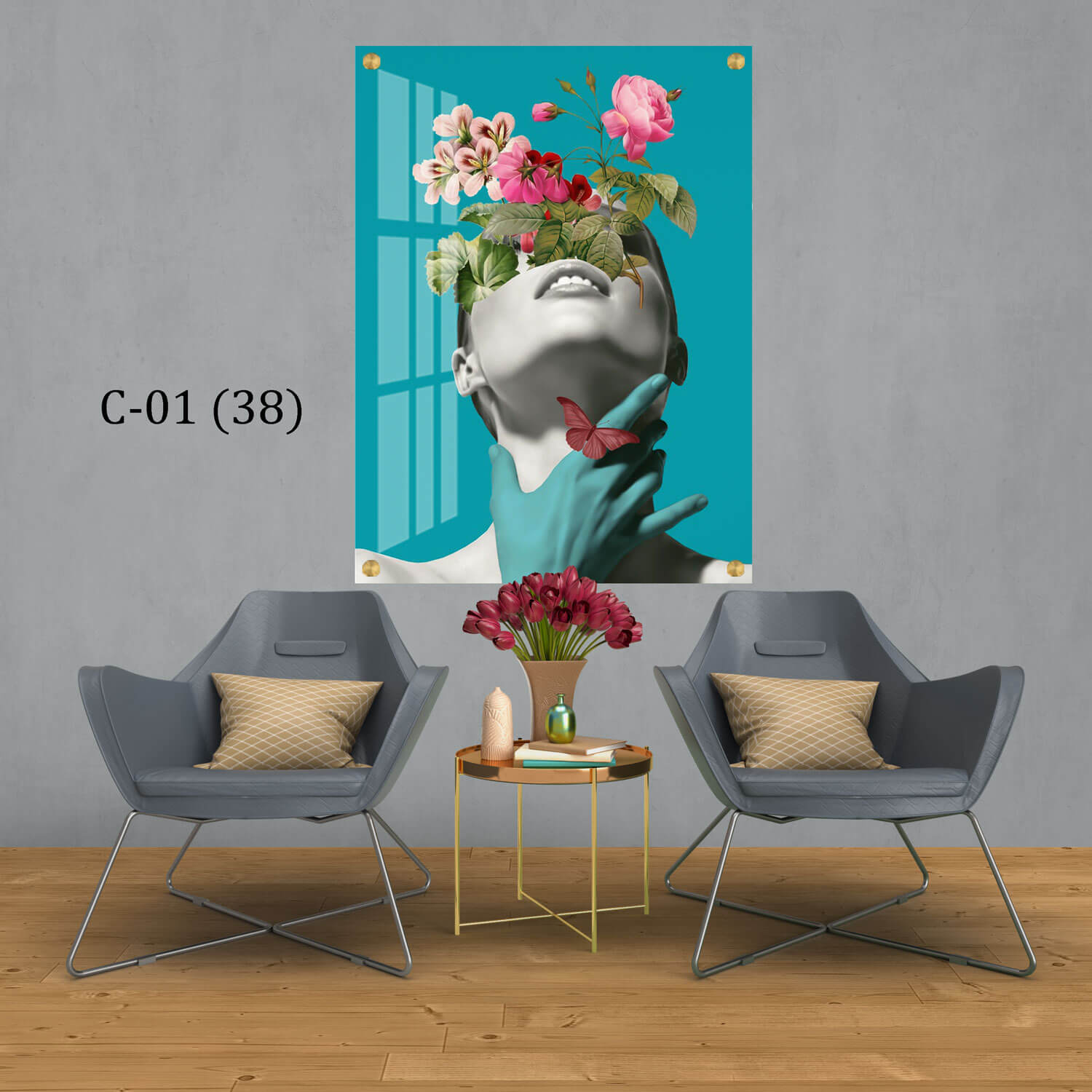 תמונת זכוכית של פרחים על פרצוף