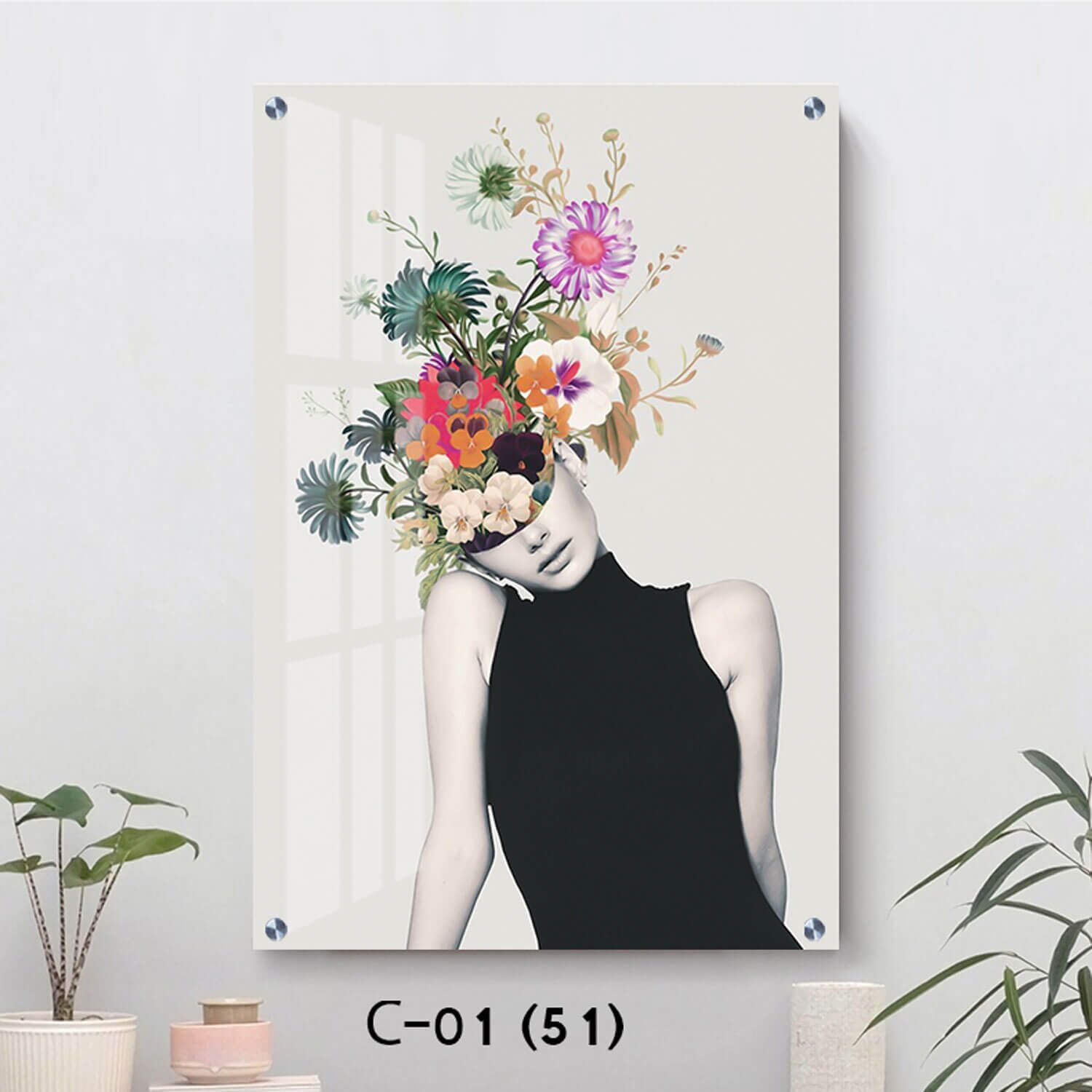 תמונת זכוכית לסלון של פרחי אישה