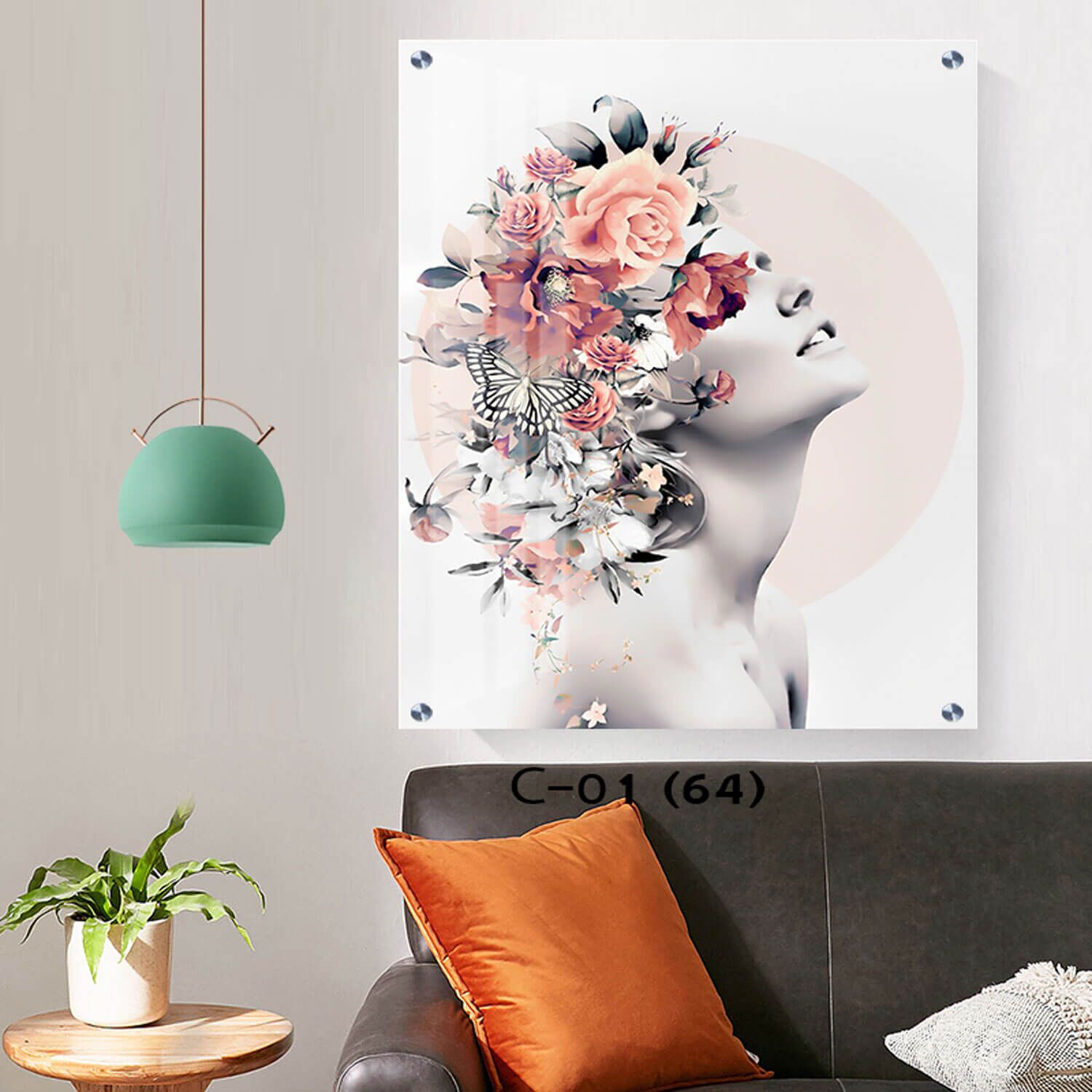 תמונת זכוכית לחדר של אישה פרח ורוד