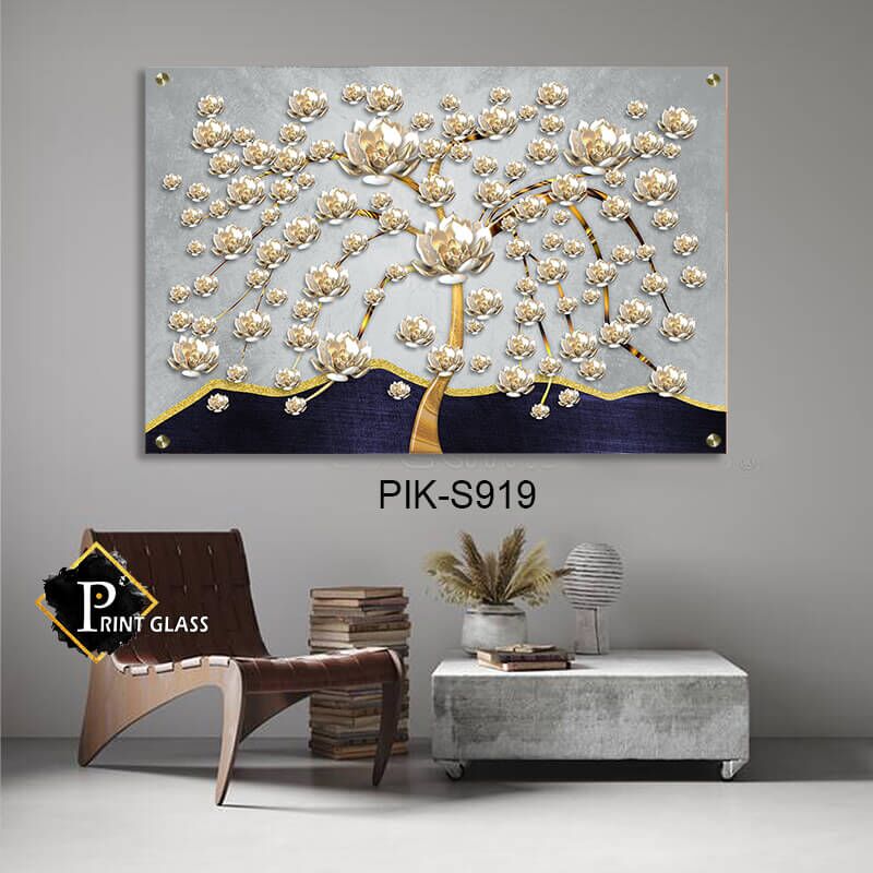 תמונת זכוכית של פריחה בזהב לבית