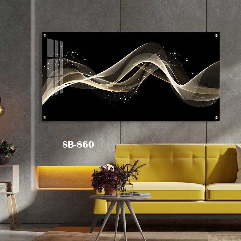 תמונת זכוכית לחדר של גל זהב על שחור