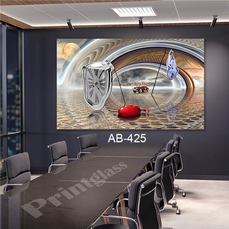 תמונה על זכוכית לסלון או לחדר השינה של סלבדור דאלי שעון נוזל