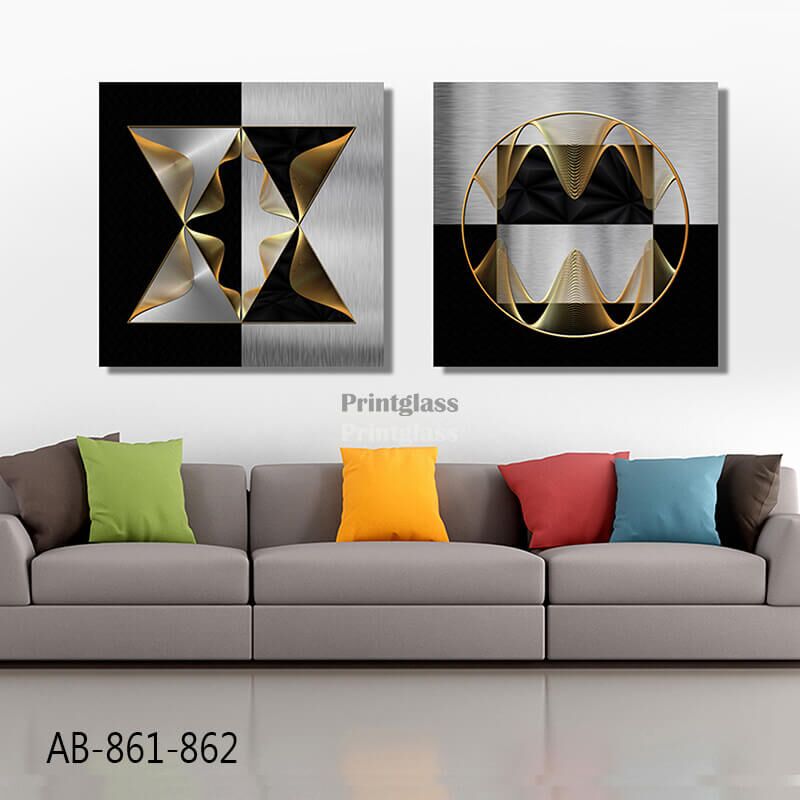 תמונות זכוכית למשרד של אבסטרקט גאומטרי זהב שחור