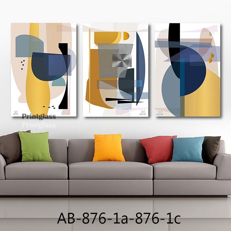 סט שלישייה של תמונות על זכוכית של שלישיית אבסטרקט לסלון