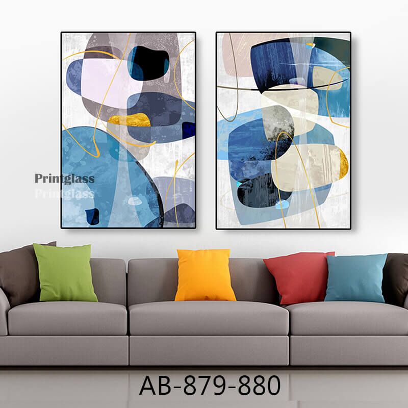זוג תמונות על זכוכית לסלון של ציור אבסטרקט צבעוני