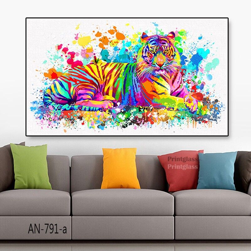 תמונת זכוכית לסלון או לחדר שינה של נמר צבעוני