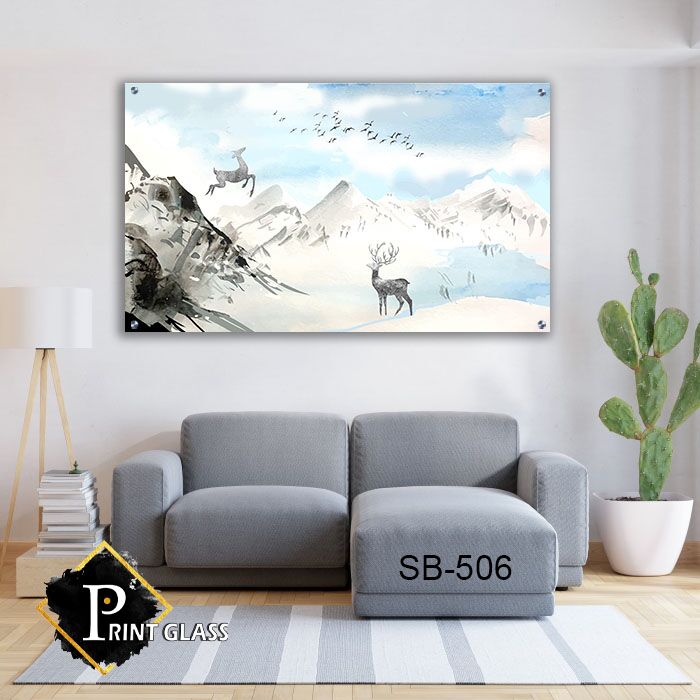 איילים ברקע תכלת מזכוכית - תמונה למשרד