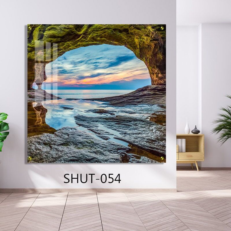 תמונת זכוכית לסלון של נוף שקיעה במערה