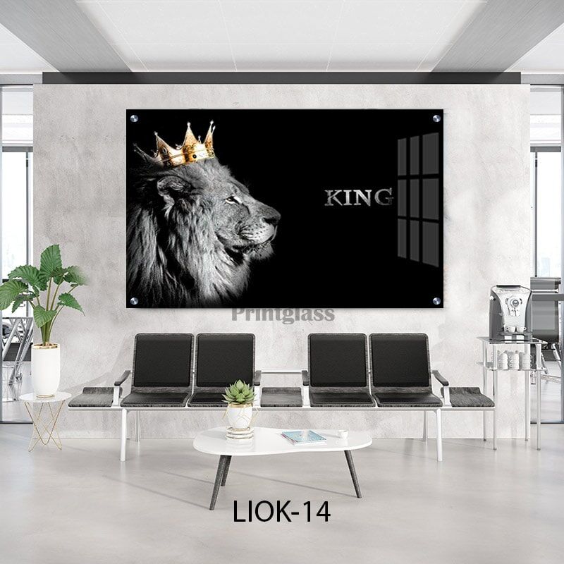 תמונת זכוכית למשרד של אריה עם כתר