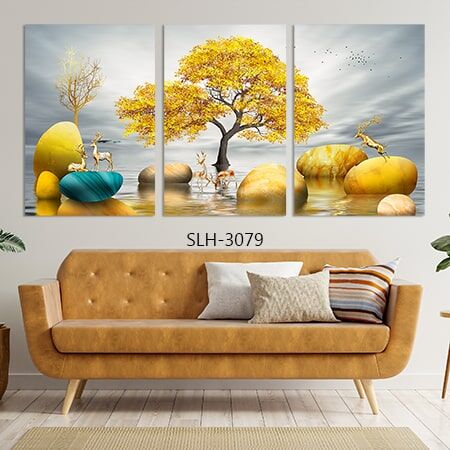 תמונה מחולקת למשרד של איילים מזהב וחלוקי נחל