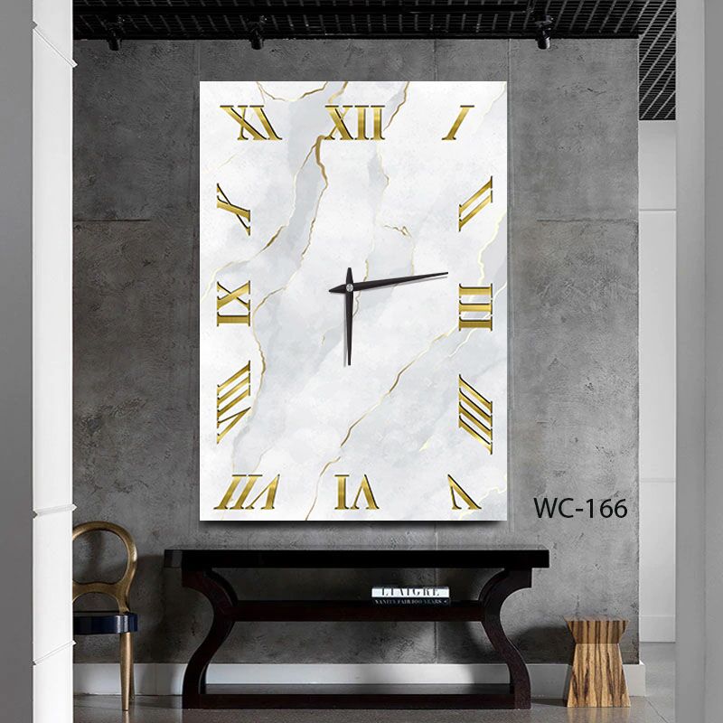 שעון קיר לסלון מזכוכית שיש אפור לבן