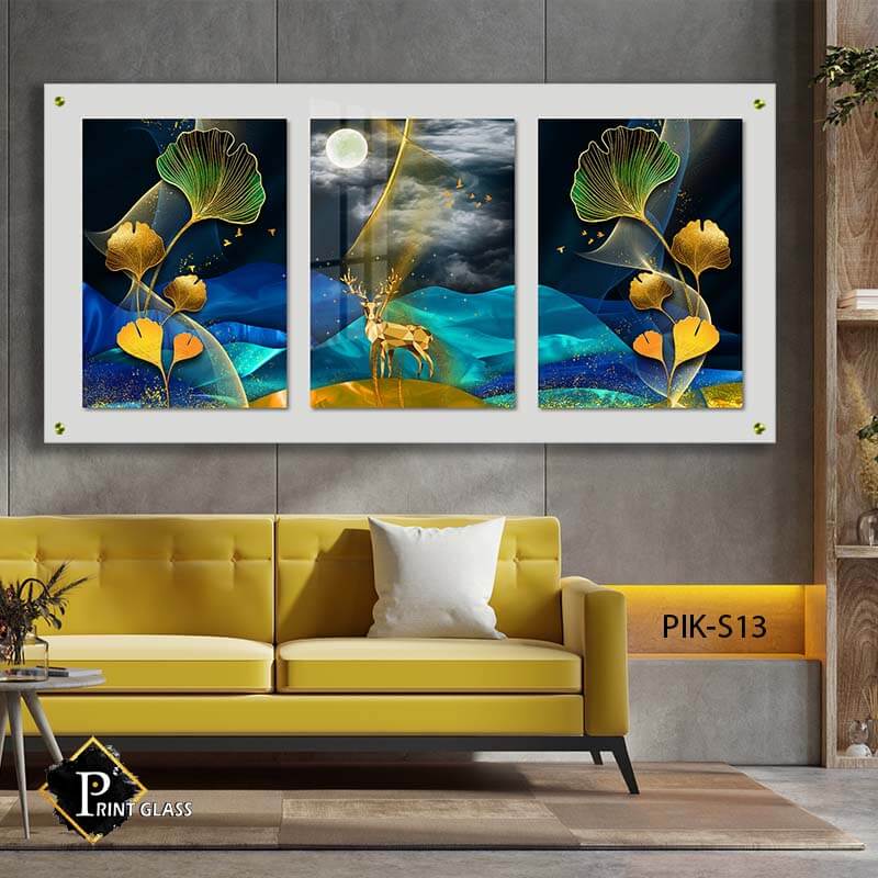 תמונה לסלון או למשרד מזכוכית אייל זהב בטורקיז