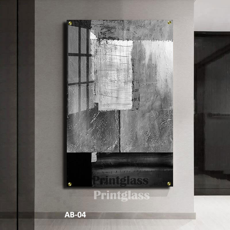 תמונה לסלון או לפינת אוכל מזכוכית של אבסטרקט דמוי שיש אפור