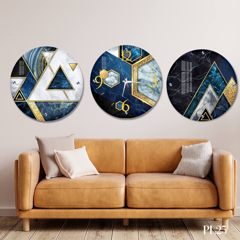 שעון קיר מיוחד לסלון מזכוכית אבסטרקט כחול