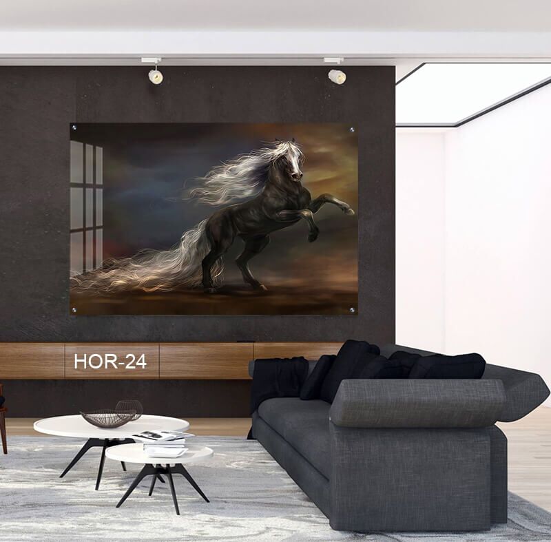 תמונה לסלון או לחדר שינה מזכוכית של סוס ציורי שחור