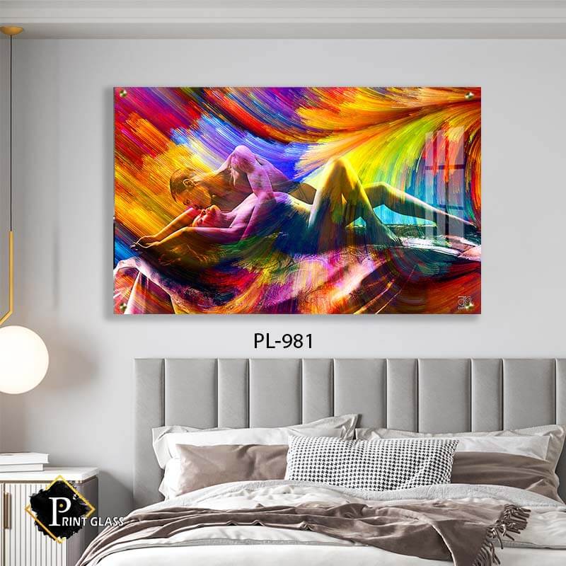 תמונה לחדר שינה מזכוכית של זוג צבעוני