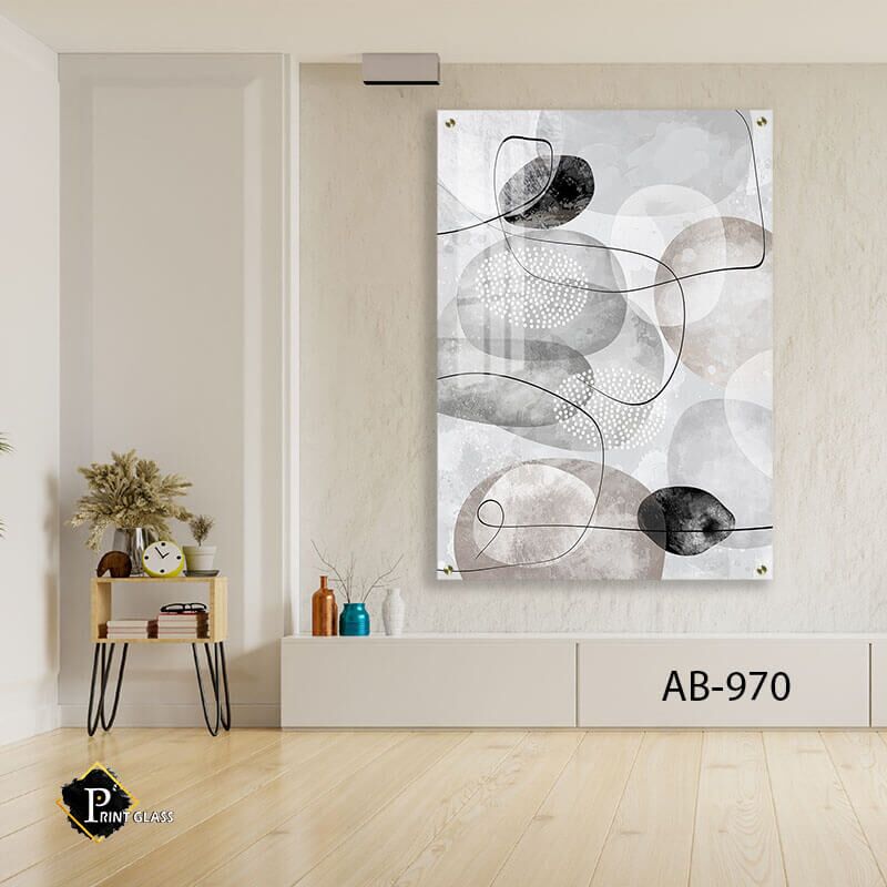 ציור מינימליסטי שחור לבן - תמונת זכוכית לסלון או לפינת אוכל
