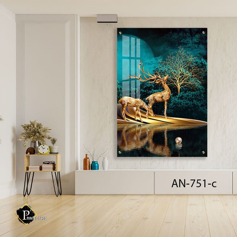 איילים זהב טורקיז - תמונת זכוכית לסלון או לפינת אוכל