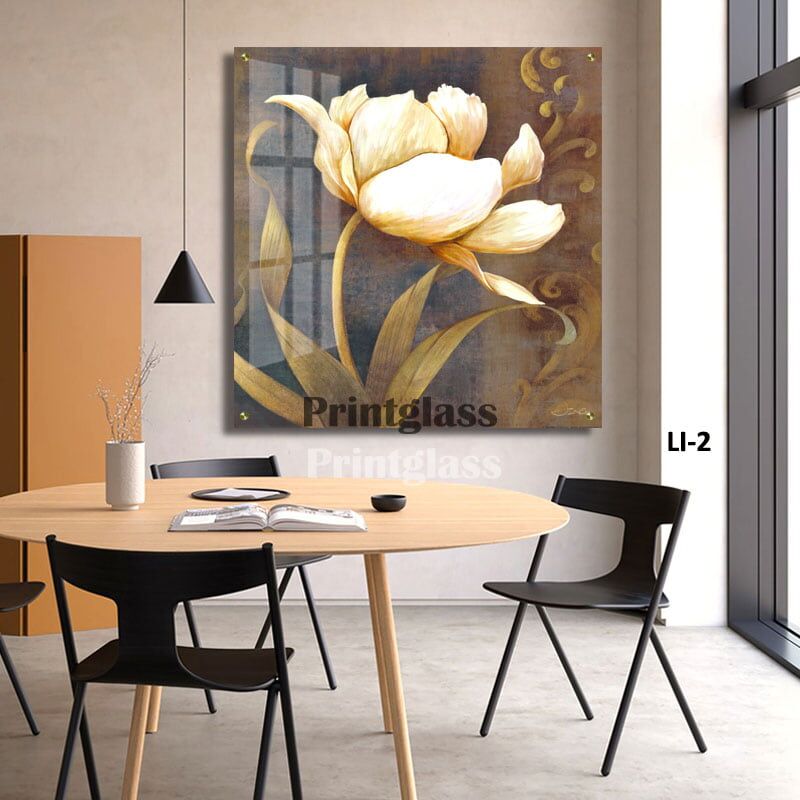 תמונה לפינת אוכל או לסלון מזכוכית של פרח מצוייר