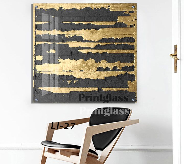 תמונה לפינת אוכל או לסלון מזכוכית אבסטרקט זהב שחור