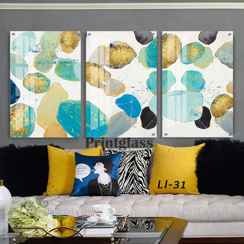 תמונות מחולקות לסלון או לפינת אוכל מזכוכית של אבסטרקט אבנים