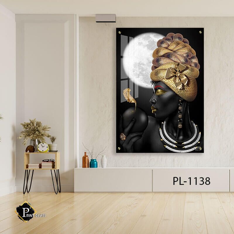 אישה אפריקאית שחור זהב - תמונת זכוכית לסלון