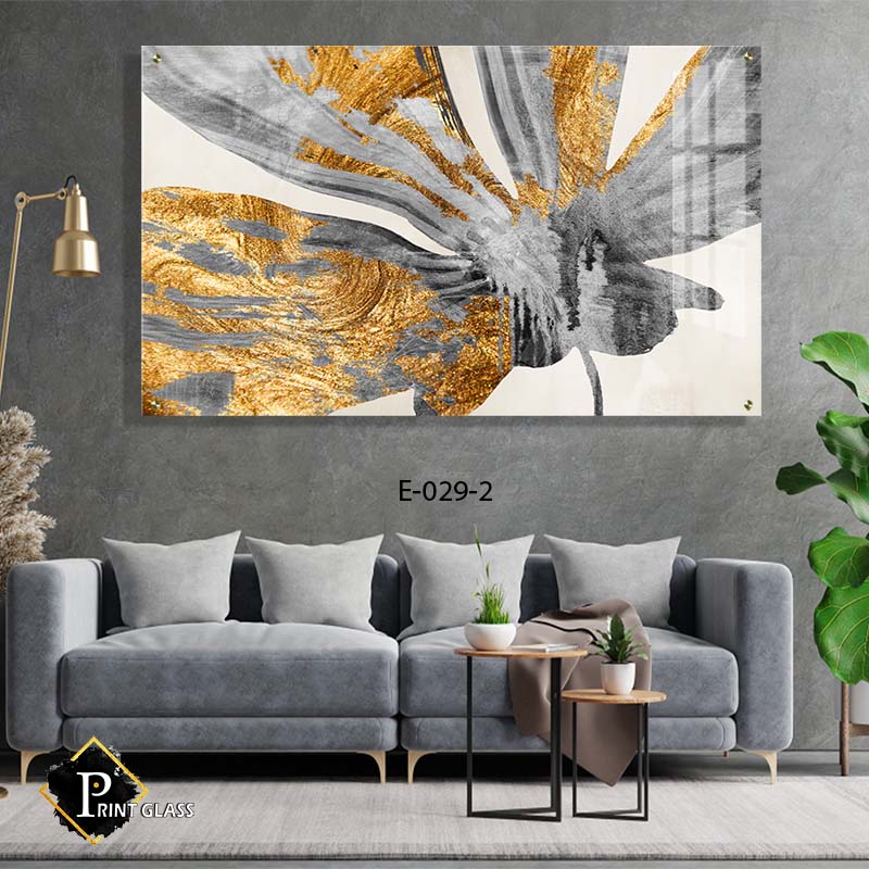 תמונה לסלון מזכוכית של אבסרקט זהב שחור וחום